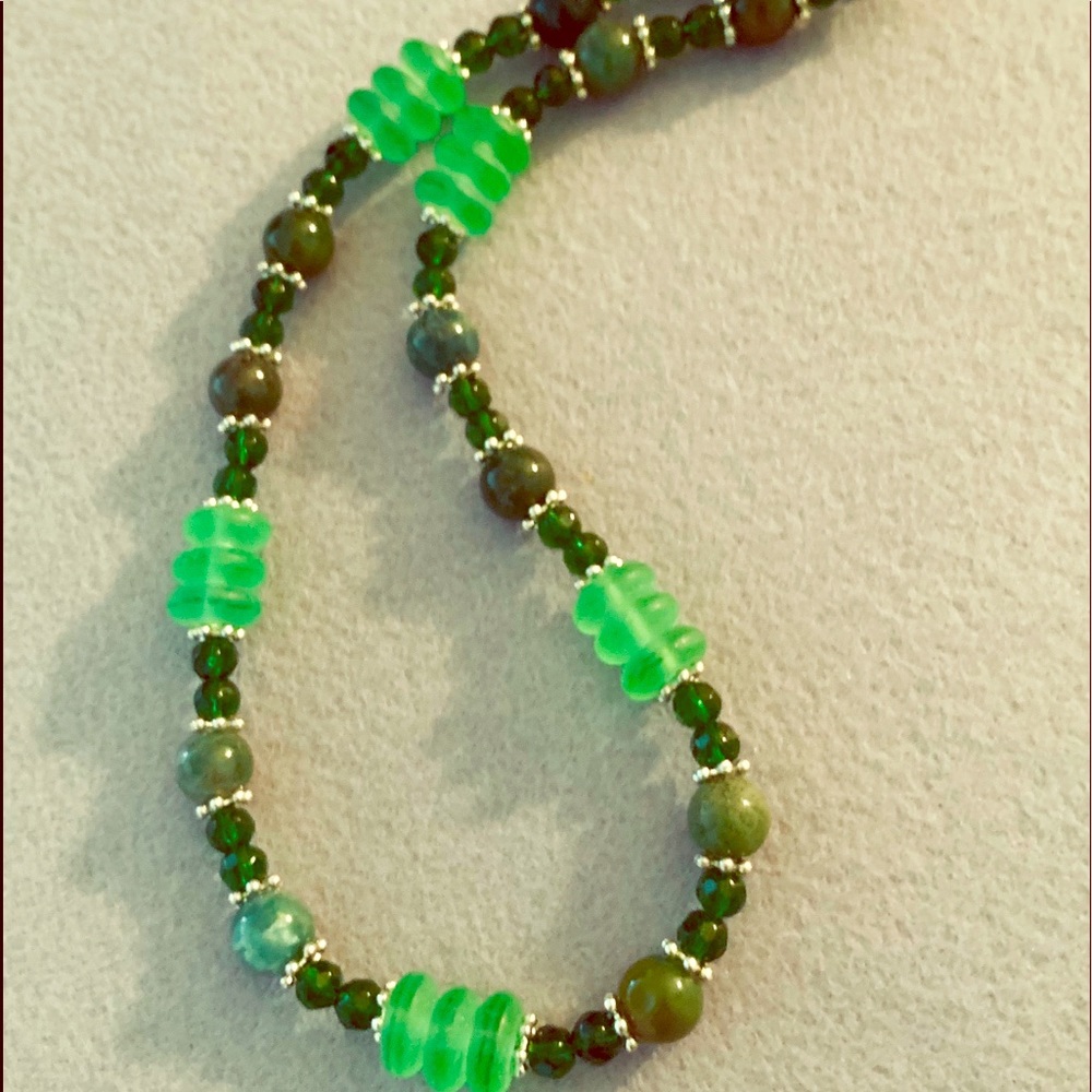 Handmade green glass necklace
